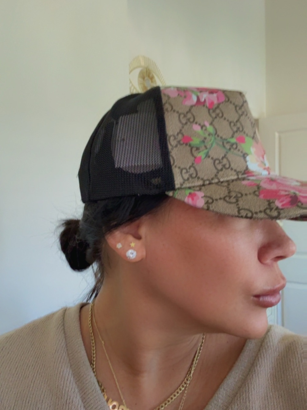 Floral GG Canvas Baseball Cap Pink, Green & Coral - Picture 6 of 8